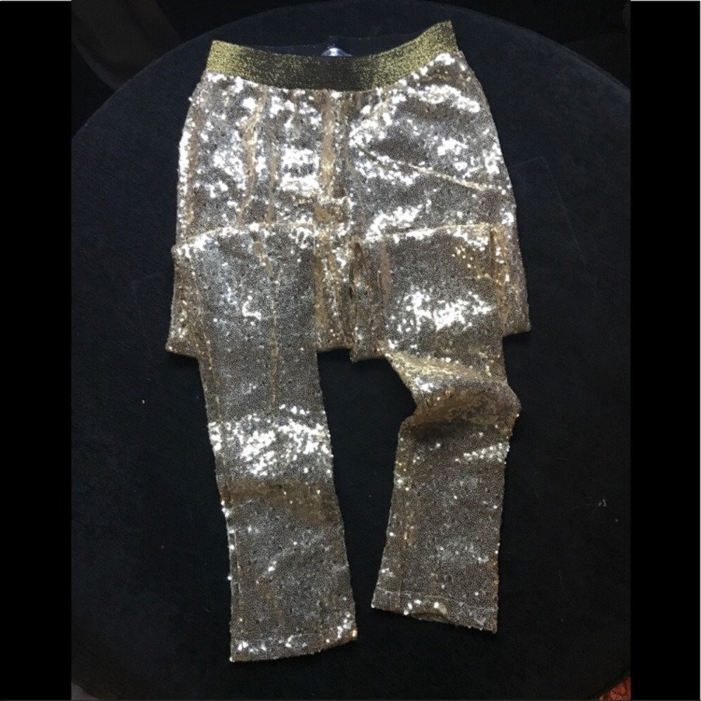 Gold Sequin Stretch Pants Size Medium